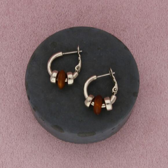 sterling silver brown bead hoop earrings